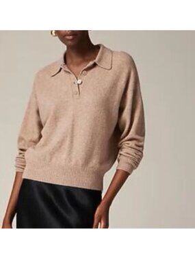 J.CREW Supersoft Alpaca Merino Wool Polo Sweater L Camel Brown Collar Quiet Lux